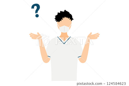 A simple illustration of a black-haired male nurse having a question A simple illustration of a black-haired male nurse having a question 124584623