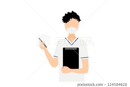 A simple illustration of a black-haired male nurse taking records A simple illustration of a black-haired male nurse taking records 124584628