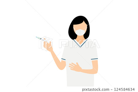 A simple illustration of a female nurse with black bob hair giving an injection A simple illustration of a female nurse with black bob hair giving an injection 124584634
