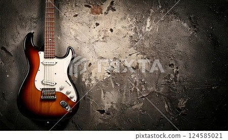 Stylish electric guitar over vibrant grunge textured wall. AI-generated item 124585021