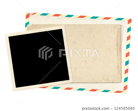 Retro photoframe and vintage postcard. Old card and blank photo. Isolated on white. Nostalgic scrapbooking mockup template - is perfect way to express creativity and evoke a sense of warm memories Retro photoframe and vintage postcard. Old card and blank photo. Isolated on white. Nostalgic scrapbooking mockup template - is perfect way to express creativity and evoke a sense of warm memories 124585093