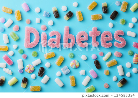 Diabetes awareness concept with sugar and candy. AI-generated item 124585354