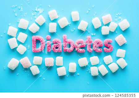 Diabetes awareness concept with sugar cubes. AI-generated item 124585355