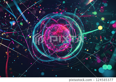 Abstract quantum energy sphere in neon colors. AI-generated item 124585377