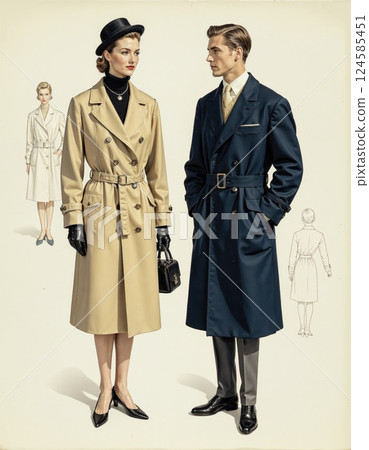 Retro fashion elegance: vintage trench coat styles for classic sophistication in fashion design Retro fashion elegance: vintage trench coat styles for classic sophistication in fashion design 124585451