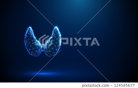 Abstract blue human thyroid gland. Low poly style. Thyroid anatomy, health, medical diagnostics concept. 124585677