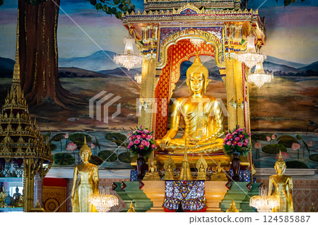 Wat That Thong in Bangkok, Thailand with beautiful sky background. Wat That Thong or Phra Aram Luang is a royal temple. 124585887