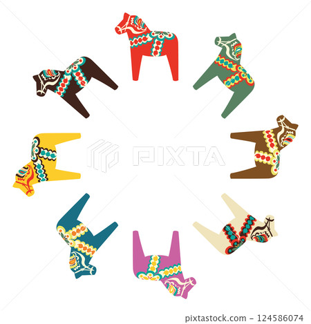 色彩繽紛可愛的達拉馬向量插圖集(圓形) 色彩繽紛可愛的達拉馬向量插圖集(圓形) 124586074