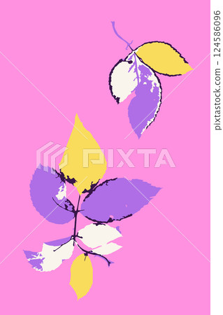 Abstract minimalist floral card with leaves. Vertical background with modern whimsical botanical design Abstract minimalist floral card with leaves. Vertical background with modern whimsical botanical design 124586096