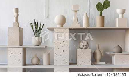 Modern Scandinavian Shelf Decor. AI-generated item 124586465