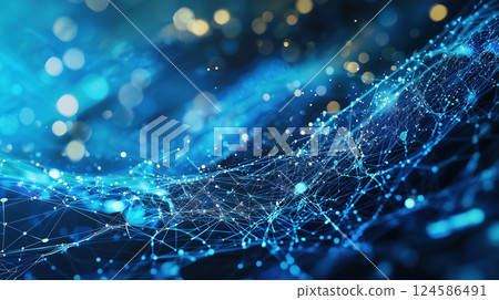 Abstract blue network mesh with glowing points. AI-generated item 124586491