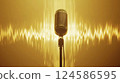 Retro microphone with vibrant soundwave background. AI-generated item 124586595
