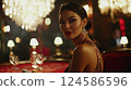 Elegant young woman in glamorous outfit sitting at casino. AI-generated item 124586596