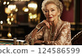 Elegant rich senior woman sitting at a casino table. AI-generated item 124586599