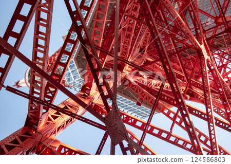 Tokyo Tower looking up from the bottom Tokyo Tower looking up from the bottom 124586803