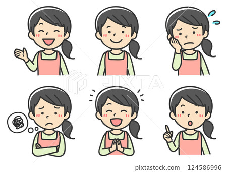 具有各種表情的家庭主婦插圖集 具有各種表情的家庭主婦插圖集 124586996