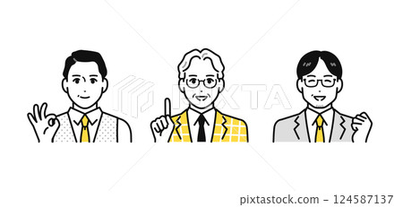 A simple icon set of middle-aged and senior men, experts who give explanations with a smile A simple icon set of middle-aged and senior men, experts who give explanations with a smile 124587137