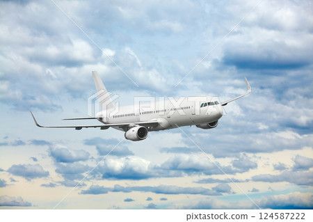 Passenger Aircraft Mid-air, Plain White Airplane 124587222