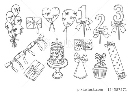 Hand-drawn vector illustration of birthday element Hand-drawn vector illustration of birthday element 124587271