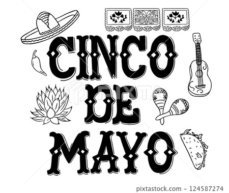 Cinco de Mayo calligraphy with traditional Mexican elements 124587274