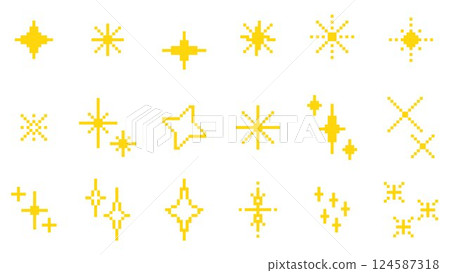 Pixel sparks, stars, shimmers, particles, glitter set Pixel sparks, stars, shimmers, particles, glitter set 124587318