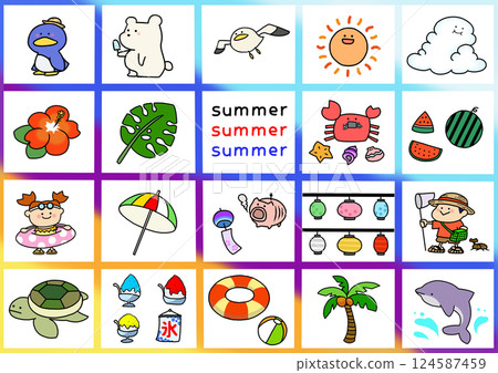 Hand-drawn summer illustration material set Hand-drawn summer illustration material set 124587459