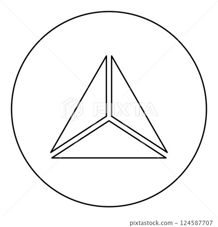 Pyramid shape triangle view from above Sacred geometry icon in circle round black color vector illustration image outline contour line thin style 124587707