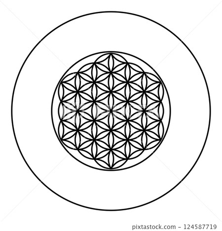 Flower of life Sacred geometry icon in circle round black color vector illustration image outline contour line thin style 124587719