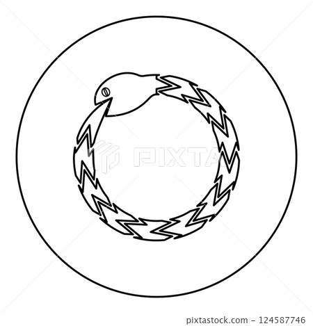 Uroboros Zhulong snake eating own tail coiled in ring Ouroboros serpent icon in circle round black color vector illustration image outline contour line thin style Uroboros Zhulong snake eating own tail coiled in ring Ouroboros serpent icon in circle round black color vector illustration image outline contour line thin style 124587746