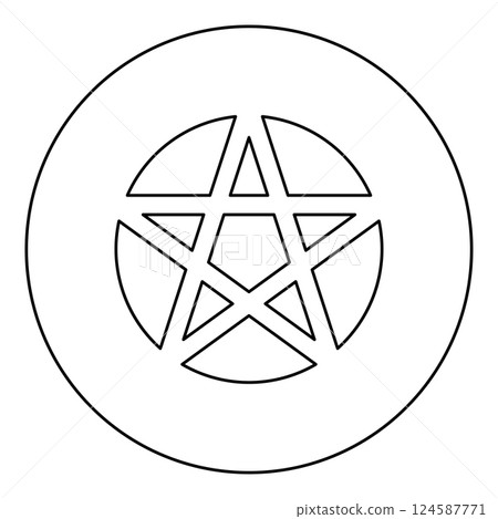 Pentakl Neopagan Wicca Pentacle Neo paganism sign five pointed star in circle inside round Pentagram magic symbol icon in circle round black color vector illustration image outline contour line thin Pentakl Neopagan Wicca Pentacle Neo paganism sign five pointed star in circle inside round Pentagram magic symbol icon in circle round black color vector illustration image outline contour line thin 124587771