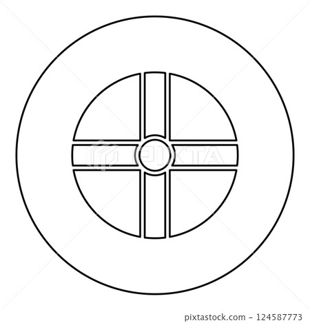 Sun's cross Solar cult Southeast ceremonial complex symbol ball icon in circle round black color vector illustration image outline contour line thin style Sun's cross Solar cult Southeast ceremonial complex symbol ball icon in circle round black color vector illustration image outline contour line thin style 124587773