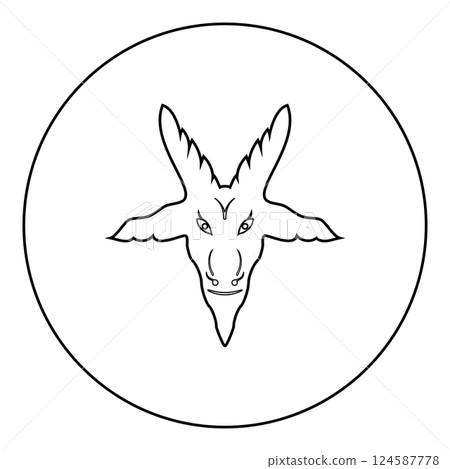 Head goat Symbol Satanism of Lavaeus Sigil of Baphomet sign icon in circle round black color vector illustration image outline contour line thin style 124587778