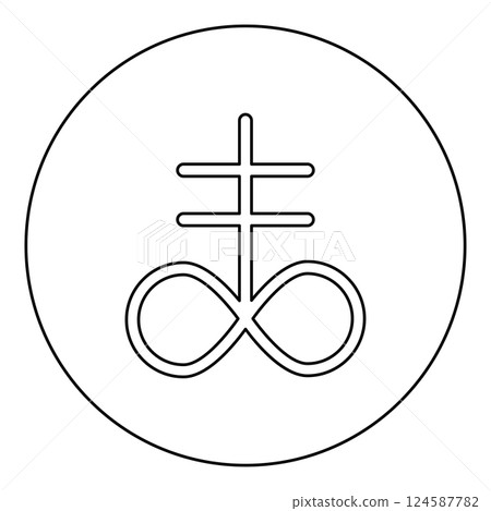 Satanic Cross Theistic satanism symbol icon in circle round black color vector illustration image outline contour line thin style 124587782