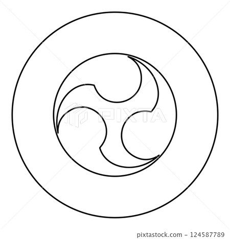 Tomoe symbol religious sign Japanese religions Oriental three petal icon in circle round black color vector illustration image outline contour line thin style 124587789