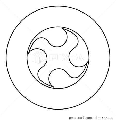 Tomoe symbol religious sign Japanese religions Oriental four petal icon in circle round black color vector illustration image outline contour line thin style 124587790