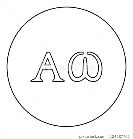 Alpha Omega symbols Greek sings icon in circle round black color vector illustration image outline contour line thin style 124587791