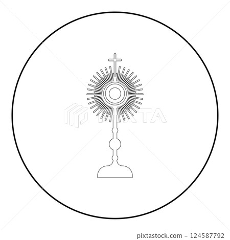 Monstrance Christi Sacrament of the eucharist icon in circle round black color vector illustration image outline contour line thin style 124587792