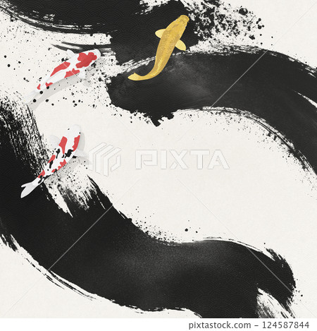 錦鯉沿著彷彿用書法毛筆畫出來的動態線條優雅地遊動。 124587844