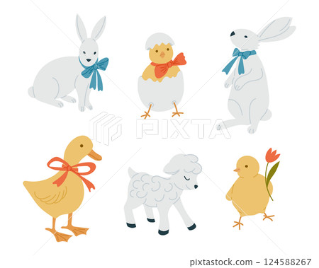 Easter animals hand drawn illustration Easter animals hand drawn illustration 124588267