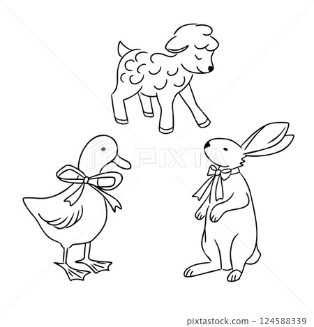 Cute black and white illustration of Easter animals Cute black and white illustration of Easter animals 124588339