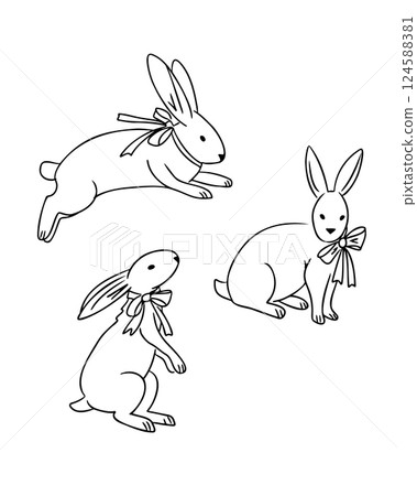 Black and white illustration of three rabbits 124588381