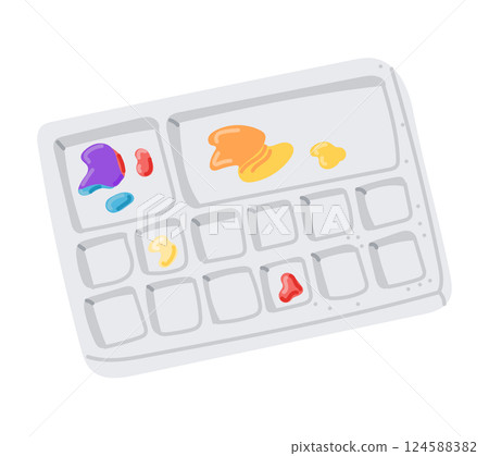 Illustration of a painter palette with paint blobs Illustration of a painter palette with paint blobs 124588382