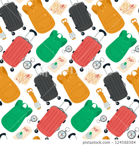 Seamless travel-themed pattern with suitcases Seamless travel-themed pattern with suitcases 124588384