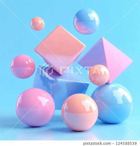 3D rendering of geometric shapes with gradient fill. Generative AI 124588539