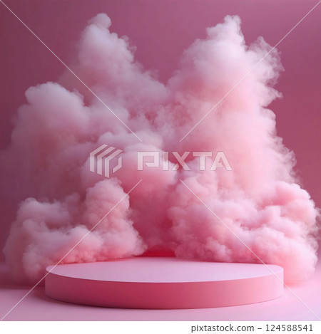 Pink podium with smoke effect. Abstract 3D composition. Generative AI 124588541