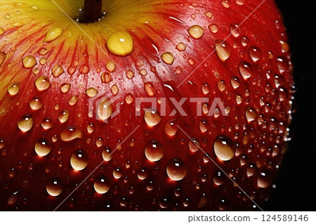 A Fresh Red Apple Sprinkled with Water Droplets, Ready for Enjoyment and Tasting Delight A Fresh Red Apple Sprinkled with Water Droplets, Ready for Enjoyment and Tasting Delight 124589146
