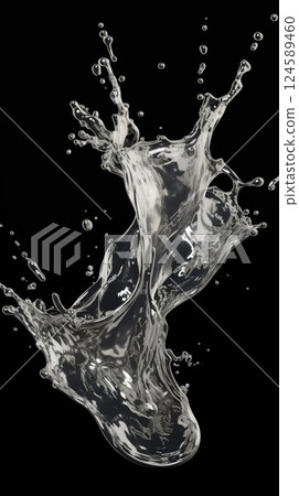 Water splash on black background. Blue liquid. Frozen movement. . Purity concept Water splash on black background. Blue liquid. Frozen movement. . Purity concept 124589460