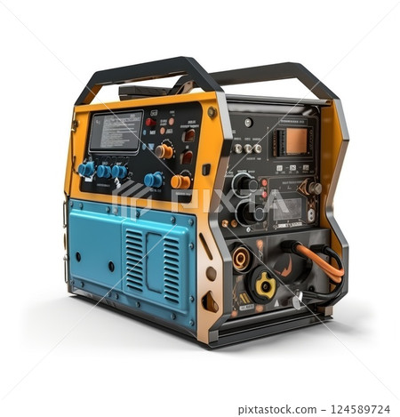 Stateoftheart welding machine with digital controls and safety features for metalwork. Isolated on white background. 124589724