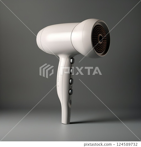 Modern White Hair Dryer, a professional styling tool ideal for salons and grooming 124589732