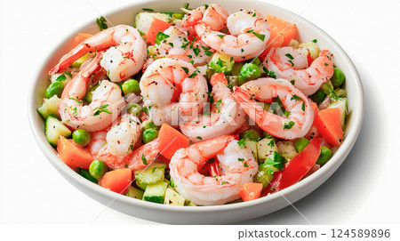 Delicious shrimp salad with vegetables 124589896
